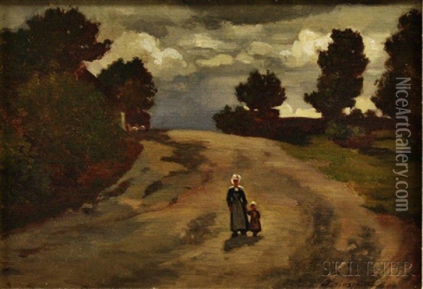 Mother And Child On A Country Road Oil Painting - Frank Hill Smith
