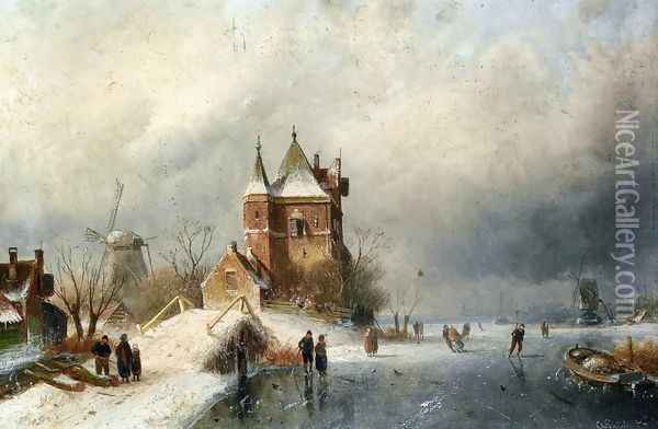 Skaters in Holland Oil Painting - Charles Henri Leickert