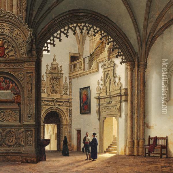 Interior From Seville Cathedral Oil Painting - Heinrich Hansen