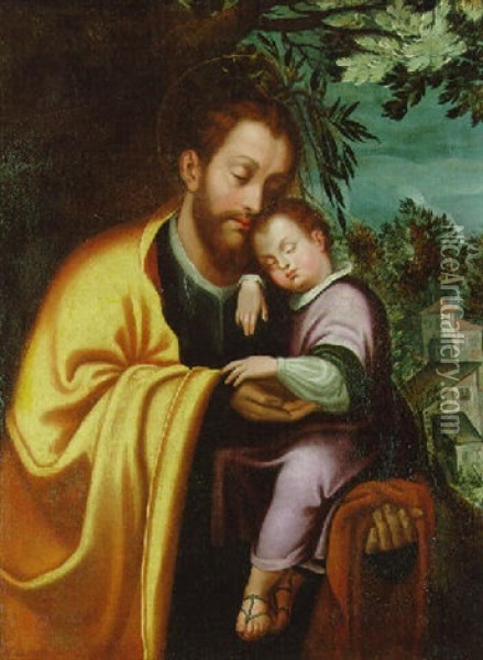 Saint Joseph With The Infant Christ Oil Painting - Juan (Fray) Sanchez y Cotan