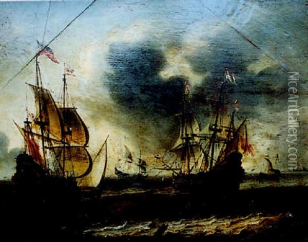 Combat Naval Oil Painting - Jeronymus Van Diest
