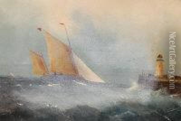 Attributed To William Barnes Freeman - Coastal Scene With Stormy Seas Oil Painting - Will. Philip Barnes Freeman