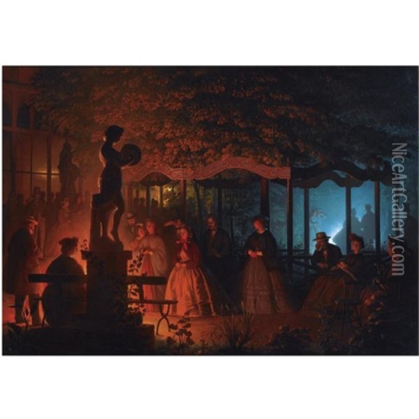 The Feux De Bengale Night In Vaux-hall Park, Brussels Oil Painting - Petrus van Schendel