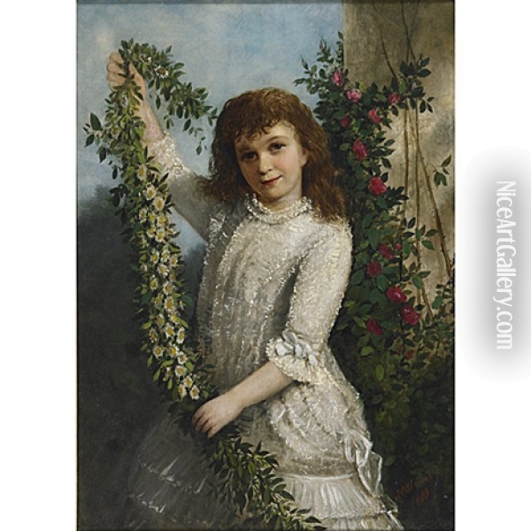 Young Girl With Garlands Oil Painting - John O'Brien Inman
