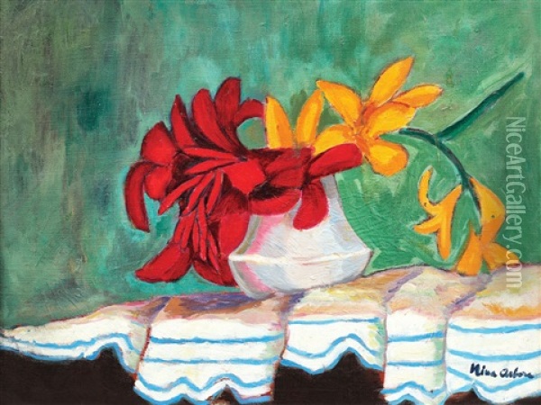 Vas Cu Crini Oil Painting - Nina Arbore