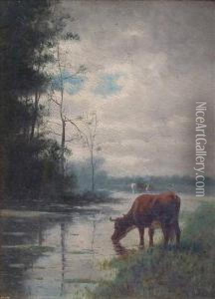Cattlewatering Oil Painting - William Frederick Hulk