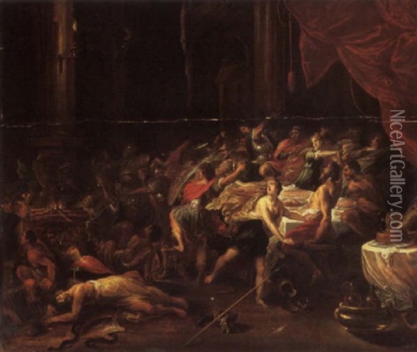 Phineus Interrupting The Marriage Between Perseus And Andromeda Oil Painting - Vincent Adriaenssen