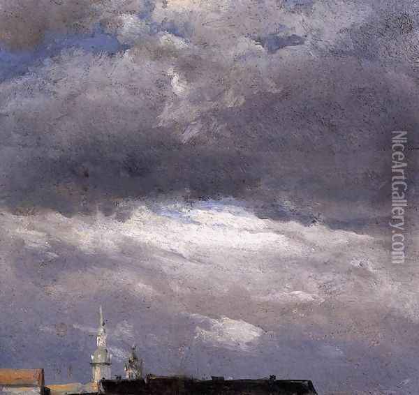 Cloud Study Thunder Clouds Over The Palace Tower At Dresden 1825 Oil Painting - Johan Christian Clausen Dahl