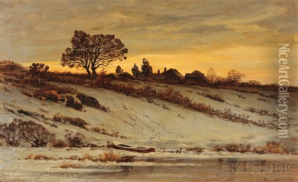 Winter Scene At Dusk Oil Painting - John Joseph Enneking