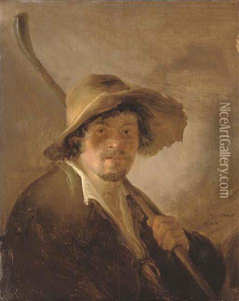 A Shepherd In A Wide Brimmed Hat Oil Painting - Isaack Jansz. van Ostade