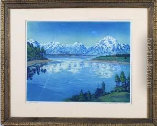 Teton Mountains Oil Painting - J. Leslie Thomson