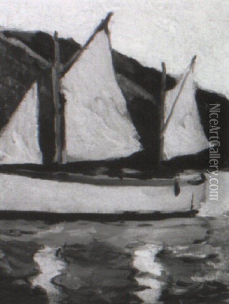 Sailboats, Monhegan Oil Painting - Eric Hudson