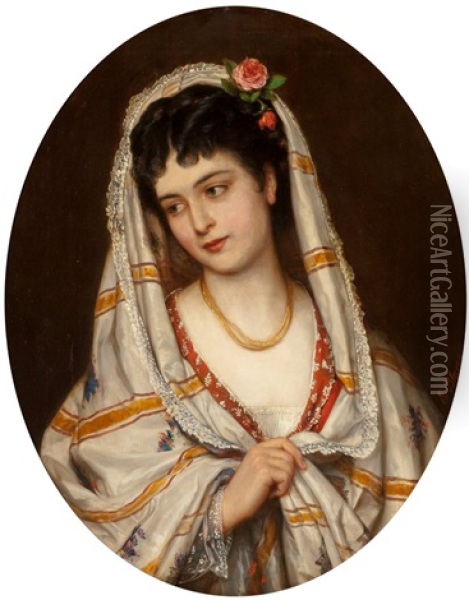 A Young Italian Beauty Oil Painting - Eugen von Blaas