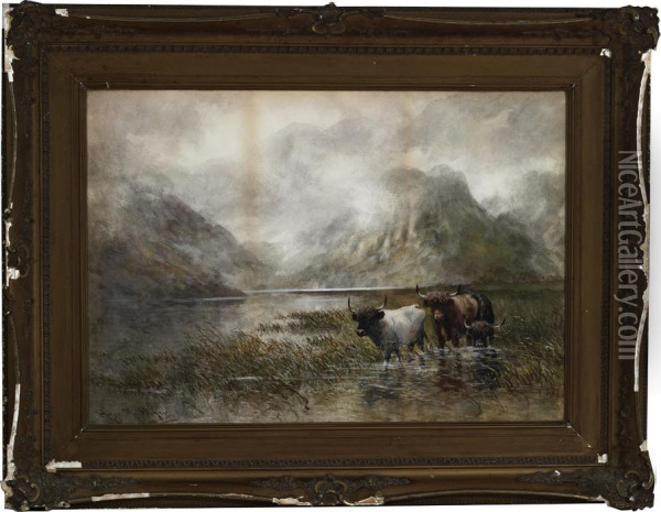 Highland Cattle Grazing Oil Painting - Hugo Anton Fisher