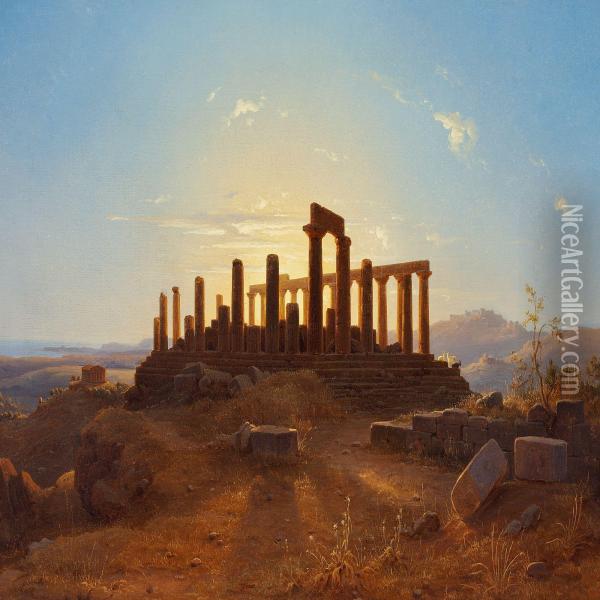 The Temples Of Girgenti Oil Painting - Alexander Herrmann