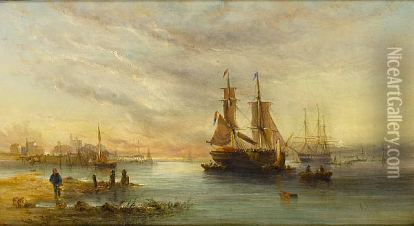 A Sunlit Estuary Oil Painting - William Calcott Knell