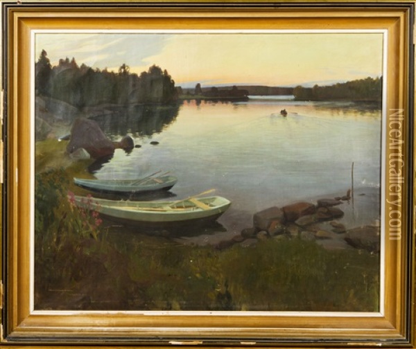 Sunrise In Simasalo Oil Painting - Vaeinoe Haemaelaeinen