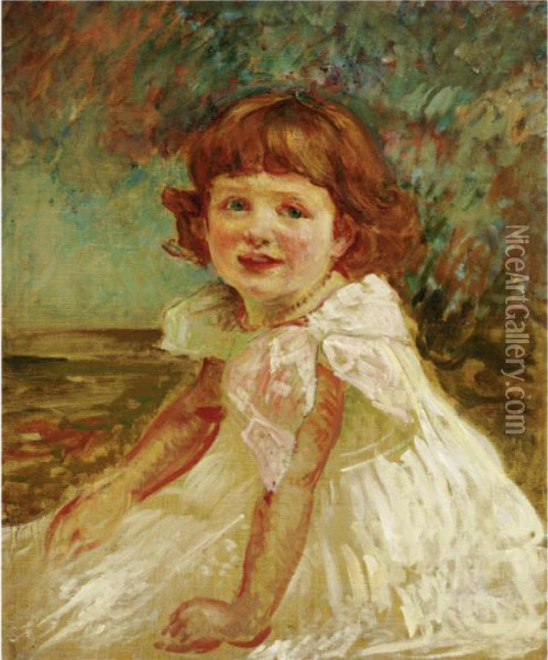 Portrait De La Petite Fille A La Robe Blanche Oil Painting - Jacques-Emile Blanche