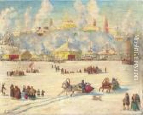 Winter Fair Oil Painting - Boris Kustodiev