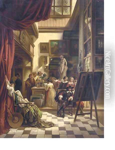 Burgemeester Six aan het atelier van Rembrandt in the atelier Oil Painting - Lodewijk Jan Petrus Toutenel