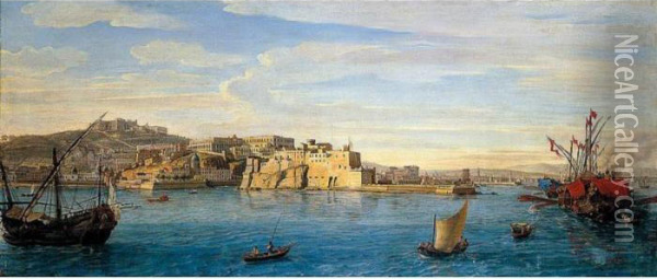 A Prospect Of Naples From The Sea, Looking North East Towards The Castel Dell'ovo Oil Painting - (circle of) Wittel, Gaspar van (Vanvitelli)