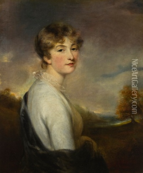 Portrait Of Mrs Sophia Frognall Dibden, Half-length Oil Painting - Sir John Hoppner