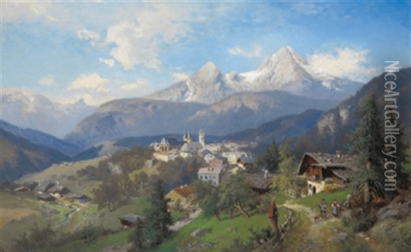 Blick Auf Berchtesgaden Oil Painting - Heinrich Hiller