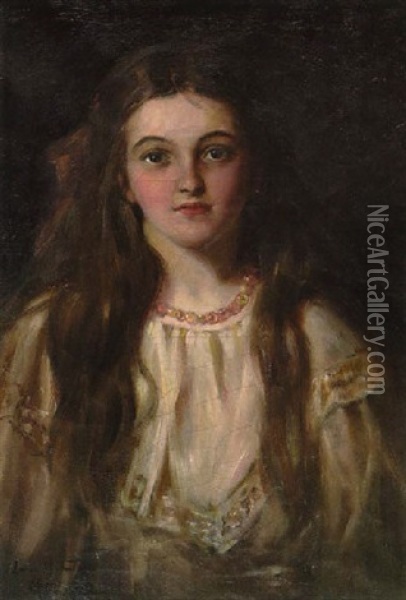 Young Girl In Cream Dress Oil Painting - Laura Adeline Muntz