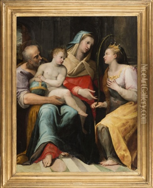 La Sainte Famille Avec Sainte Catherine D'alexandrie Oil Painting - Lorenzo Sabatini