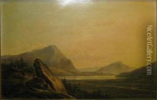 Hut Naast Een Meer In Een Berglandschap Oil Painting - Henri Van Assche