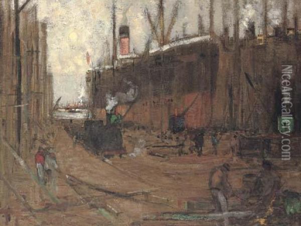 Shipyard On The Clyde Oil Painting - James Kay