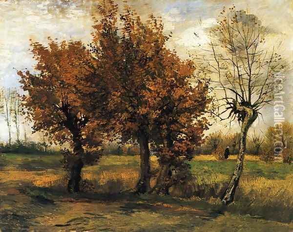 Autumn Landscape with Four Trees Oil Painting - Vincent Van Gogh