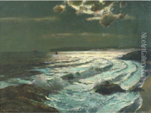 Moonlit Surf Oil Painting - Julius Olsson