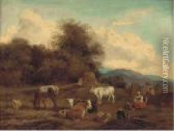 Cattle In A Landscape Oil Painting - Nicolaes Berchem