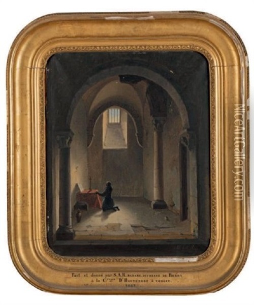 Chevalier Priant Dans Une Chapelle Oil Painting - Marie-Caroline de Bourbon-Deux-Siciles