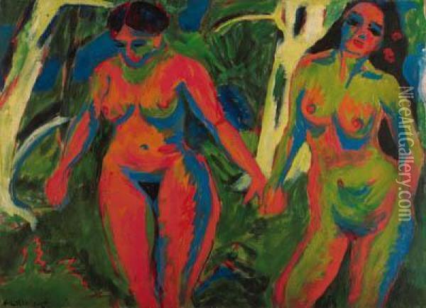 Zwei Nackte Frauen Im Wald Oil Painting - Ernst Ludwig Kirchner