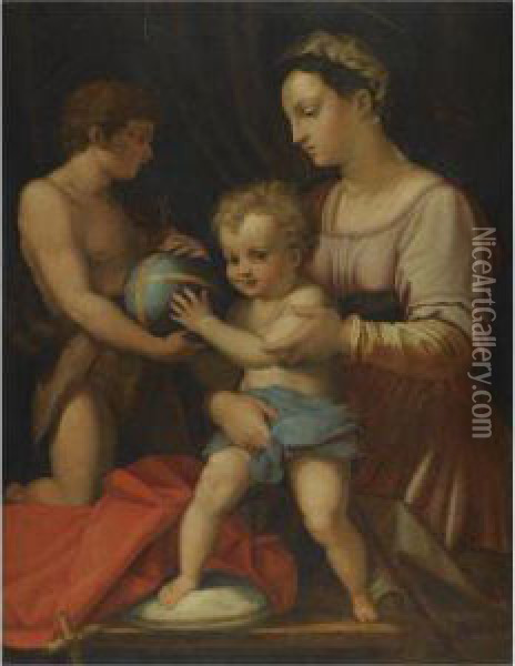 Madonna And Child With The Young St John The Baptist, 'the Borgherini Holy Family' Oil Painting - Andrea Del Sarto