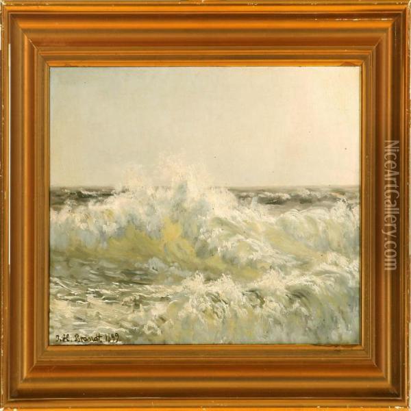 Breakers Along The Coast Oil Painting - I.H. Brandt