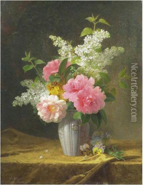 Vase De Lilas Et Pivoines Oil Painting - Jules Ferdinand Medard
