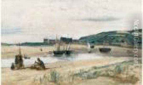 Plage De Sable Avec Bateaux Et Pecheurs, Sainte-adresse Oil Painting - Jean-Baptiste-Camille Corot
