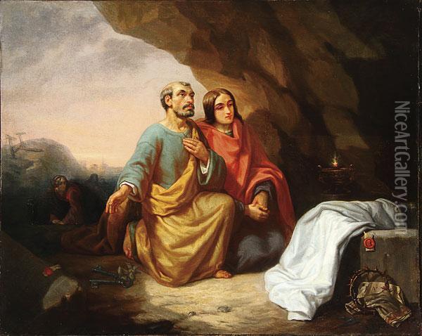 St. Peter And St. John At The Tomb Of Christ Oil Painting - Theodore Schaepkens