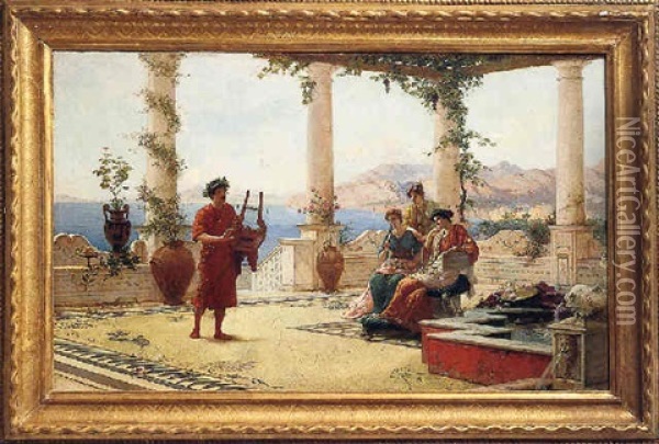 Performance On The Balcony Oil Painting - Ettore Forti