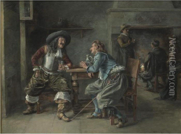 Cavaliers In A Tavern Oil Painting - Jean-Charles Meissonier