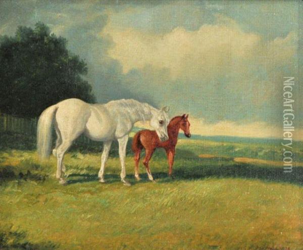 Landscape With Horses Oil Painting - Charles Henry Poingdestre