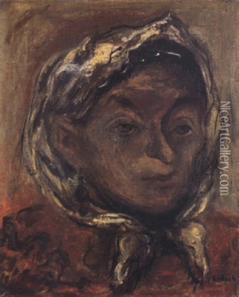 Woman With A White Kerchief Oil Painting - Issachar ber Ryback