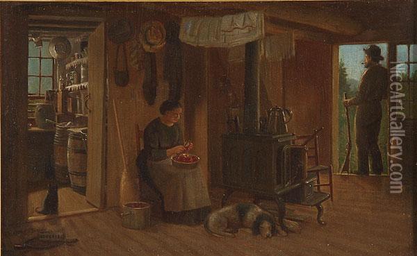 Rural Cabin Interior Scene Oil Painting - Charles Cole Markham