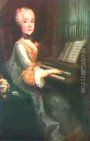 An Elegant Young Girl Seated At An Organ Oil Painting - Jacopo Amigoni
