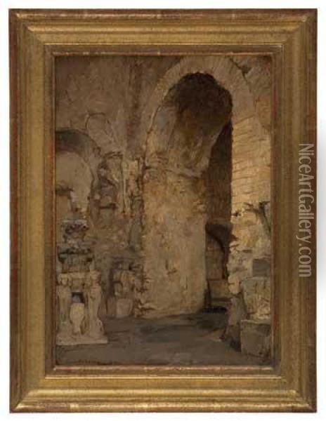 Vue D'un Arc Romanesque Oil Painting - Auguste Leroux
