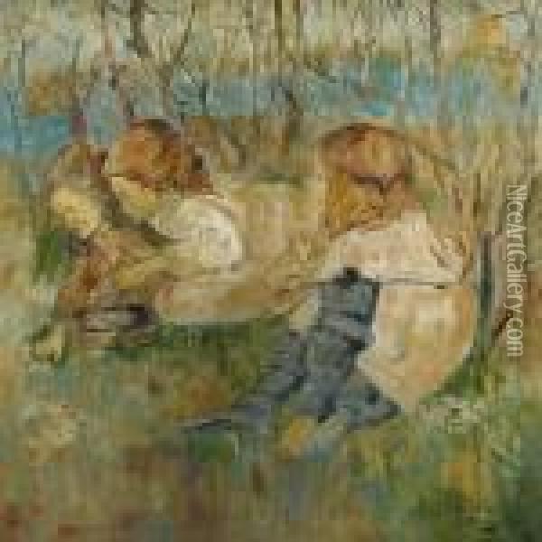 Girls Picking Primroses Oil Painting - Edward Atkinson Hornel