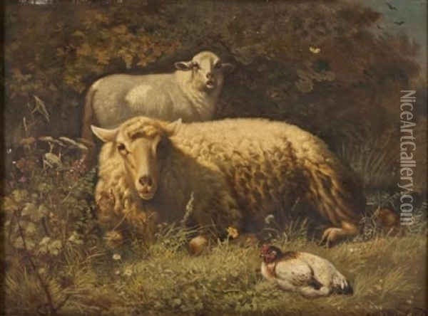 Lamb With Its Mother Oil Painting - Henri De Beul